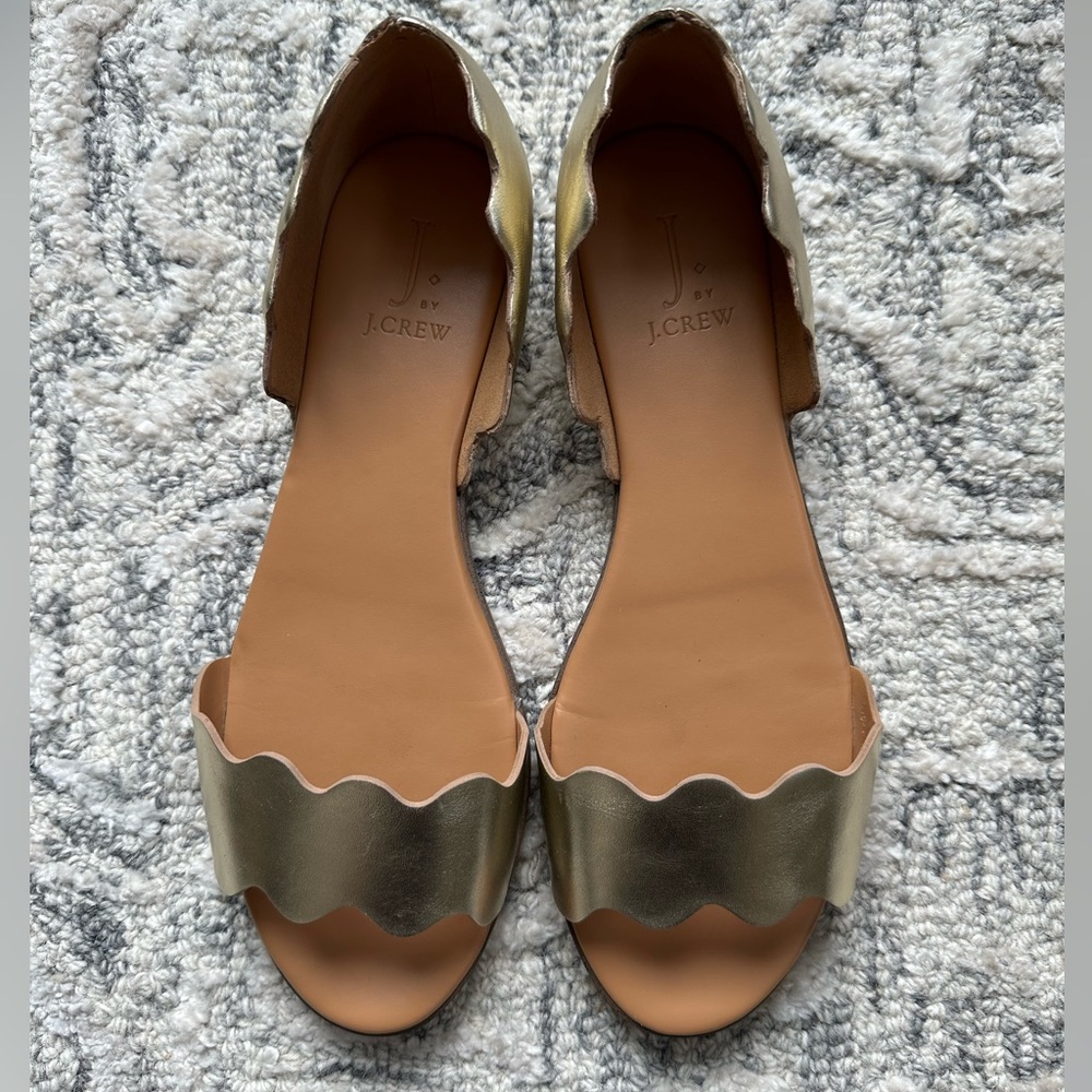 J. Crew Gold Scalloped Sandals, Size 8